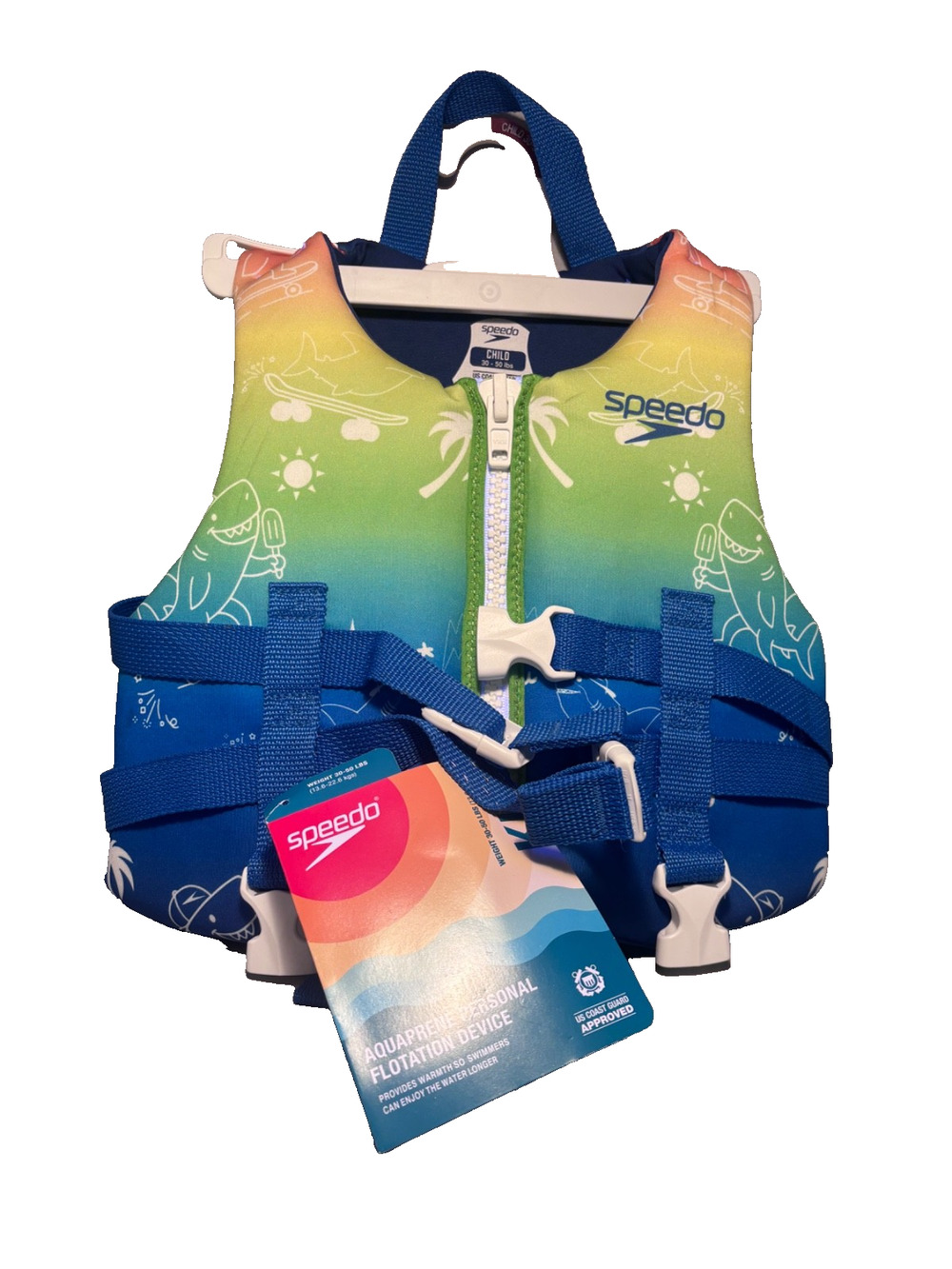 Speedo Kids Swim Flotation Vest Life Jacket Blue Green Learn To Swim NWT